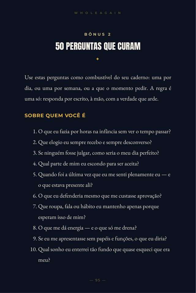 Página das 50 Perguntas que Curam